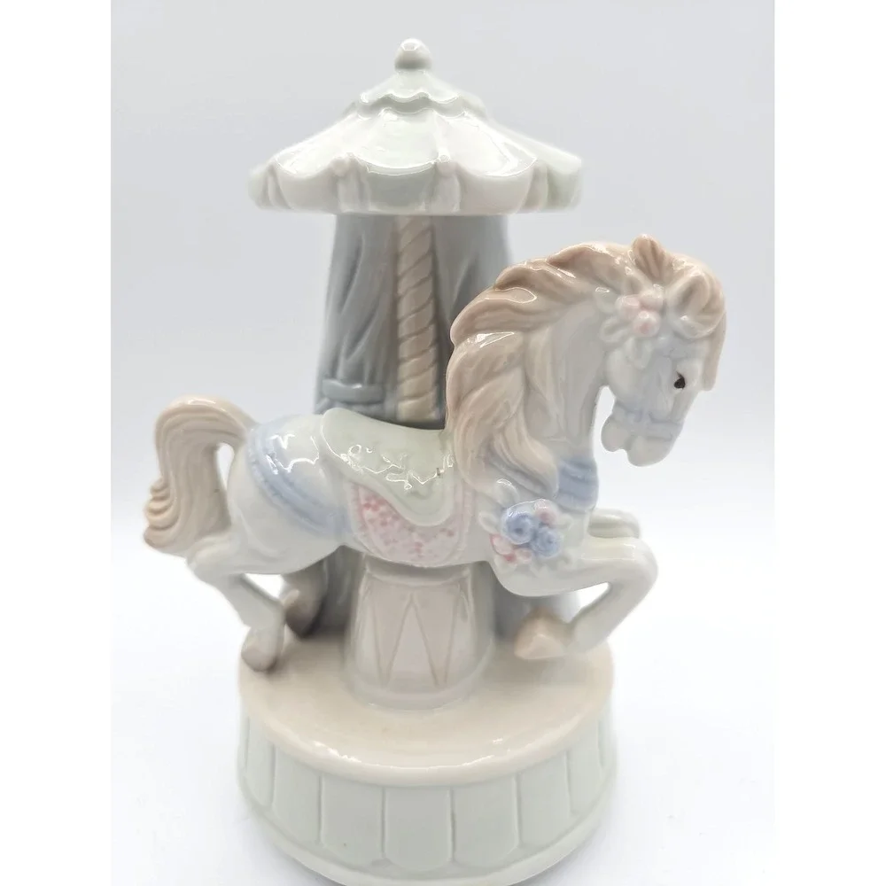 Vintage Pastel Porcelain Carousel Horse Music Box